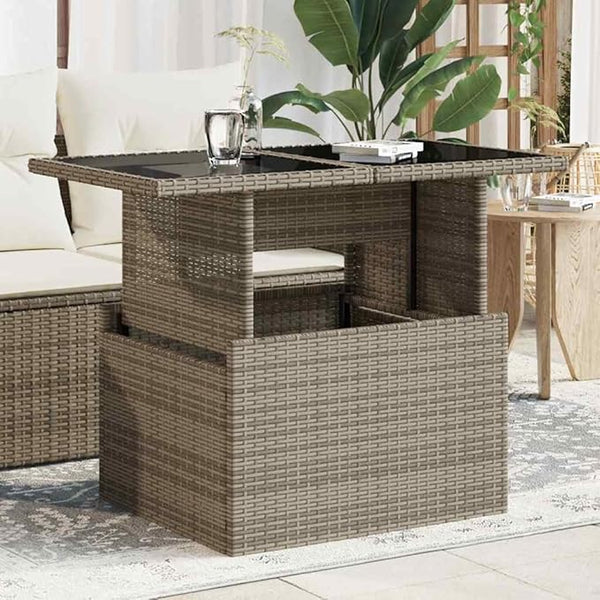 Grey PE Rattan Outdoor Coffee Table with Tempered Glass - Photo 1