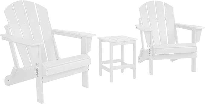 WO WESTIN OUTDOOR HDPE Laguna 3PC Outdoor Poly Adirondack Chair Set with Side Table, White