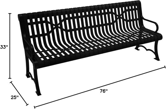 COATEDOUTDOORFURNITURE Coated Outdoor Furniture Heavy-Duty Outdoor Bench Thermoplastic Coated, Slated Steel, Commercial-Grade Garden Bench, Made in America (Portable with Back, 6 Ft, Textured Black)