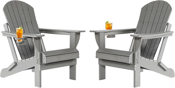 Folding Adirondack Chairs Set of 2, HDPE Wooden Textured Plastic Adirondack Chairs - Photo 1