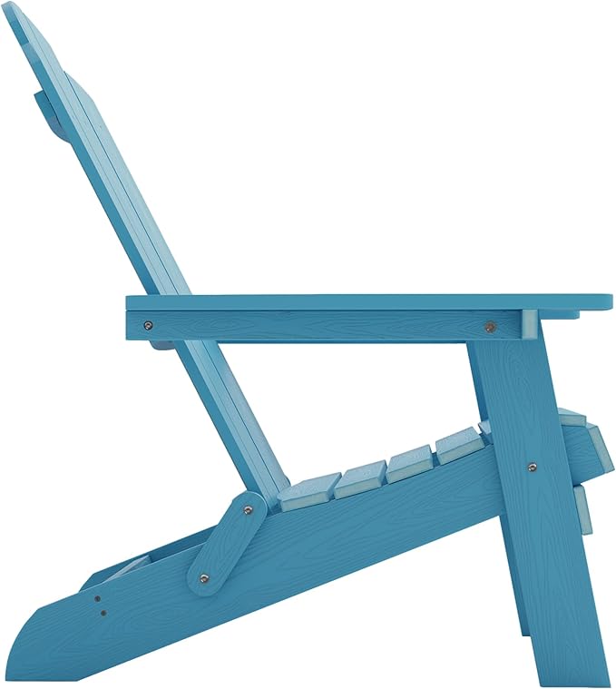 MXIMU Folding Adirondack Chair for Outdoor: Easy to Assemble and Comfortable Adirondack Chairs Set of 8 - All Weather Composite Plastic Chair for Outside Fire Pit Patio Lawn Garden Backyard Use(Blue)