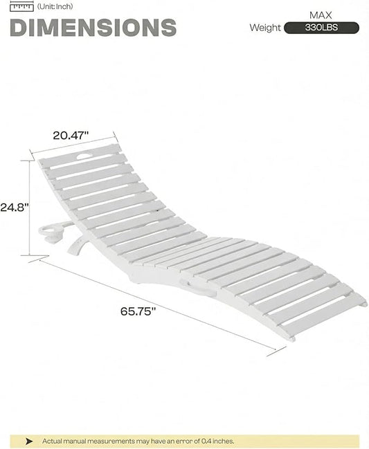 Pre-Assembled Folding in-Pool Lounge Chair, HDPE Outdoor Chaise Lounge with Cup Holder, Pool Lounge Chair for Poolside, Patio, Beach, Deck (White)