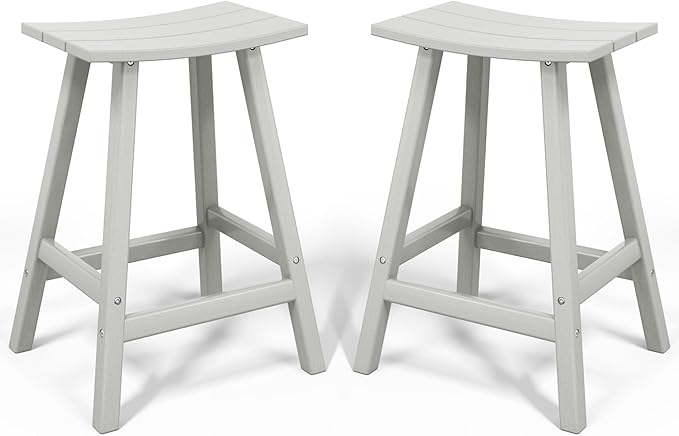 Costaelm All-Weather Bar Stools Set of 2, 24" Height Outdoor Bar Stools, Adirondack Poly Patio Bar Stool for Patio, Deck, Kitchen Counter and Garden, Sand