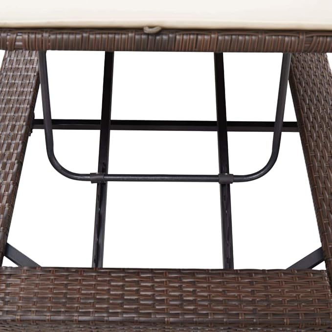 Outdoor Sunbed with Thick Cushion, Adjustable Brown Poly Rattan Chaise Lounge for Patio Poolside, Weather-Resistant PE Wicker & Steel Frame Recliner for Garden Balcony