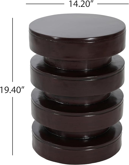 Christopher Knight Home Jeru Lightweight Concrete Round Coffee Table, Indoor and Outdoor Side Table for Living Room, MGO Small Side Table, 3-Tier Design, No Assembly Needed, Brown
