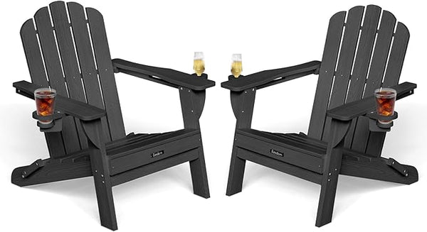 Adirondack Chairs Set of 2, HDPE Material Fire Pit Chairs, Plastic Adirondack Chairs with 2 Cup Holder - Photo 1