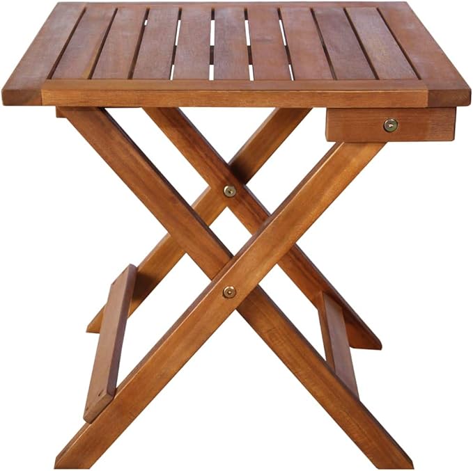 Foldable Sun Lounger with Side Table, Solid Acacia Wood Outdoor Chaise Lounge for Patio Garden Poolside, Brown Weather-Resistant Folding Sunbed for Adults, Medium Size, Easy Assembly and Storage