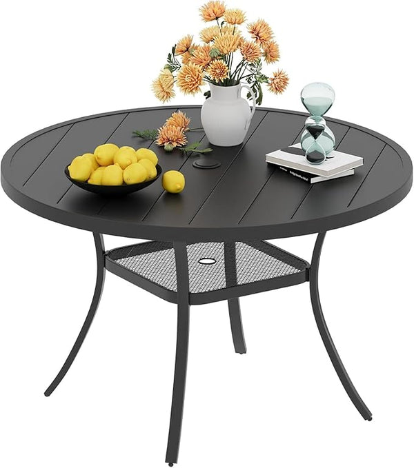 VICLLAX Round Patio Dining Table for 4-6, Outdoor Metal Dining Table with Umbrella Hole for Deck Lawn Garden Backyard - Photo 1