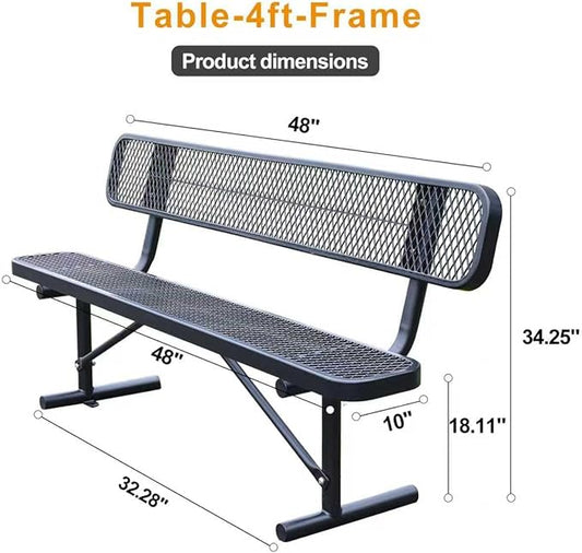 4 ft Outdoor Park Bench – Heavy-Duty Steel Frame & Rust-Resistant Thermoplastic Coating, Suitable for Gardens, Courtyards, Campuses, Commercial Spaces (Black, 4ft)