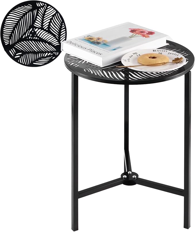 Party Zealot 1-Pack Small Round Metal Side Tables, 13-Inch Black Outdoor End Tables for Patio, Balcony, Porch or Garden – Weather-Resistant Corner Coffee Table for Small Spaces & Indoor Plant Stand