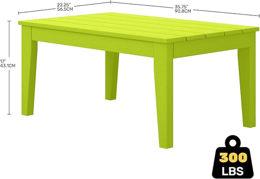 Costaelm Adirondack Outdoor Coffee Table, HDPE Drink Table Weather Resistant, Patio Porch Accent Balcony Table Outdoor End Table for Pool, Seaside, Backyard, Lime