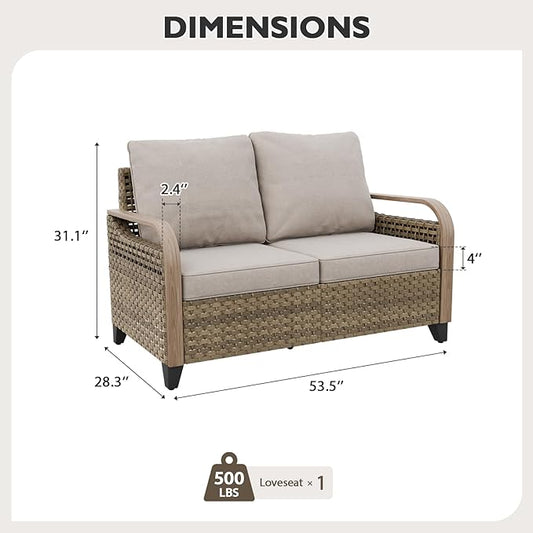 EAGLE PEAK Wicker Outdoor Patio Sofa Modern Rattan Patio Furniture Loveseat for Backyard Deck Porch Balcony, 2 Seat Loveseat, Brown/Gray