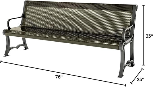 COATEDOUTDOORFURNITURE Heavy-Duty Outdoor Bench Thermoplastic Coated, Punched Steel, Commercial-Grade Garden Bench, Made in America (Portable with Back, 4 Ft, Textured Gold Vein)