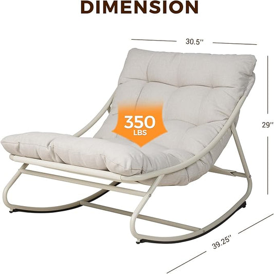 Grand patio Outdoor Rocking Chair, Metal Lounge Rocking Chair with Thick Cushion, Comfy Modern Rocker for Patio Porch Deck Backyard, Beige