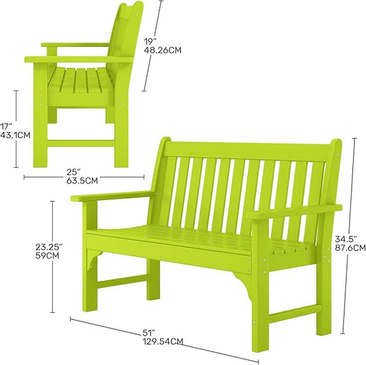 Costaelm Garden Bench, Farmhouse Park Front Porch for Entryway Bench Outdoor Seating Low Bench Patio Bench Outside/Indoor, Lime