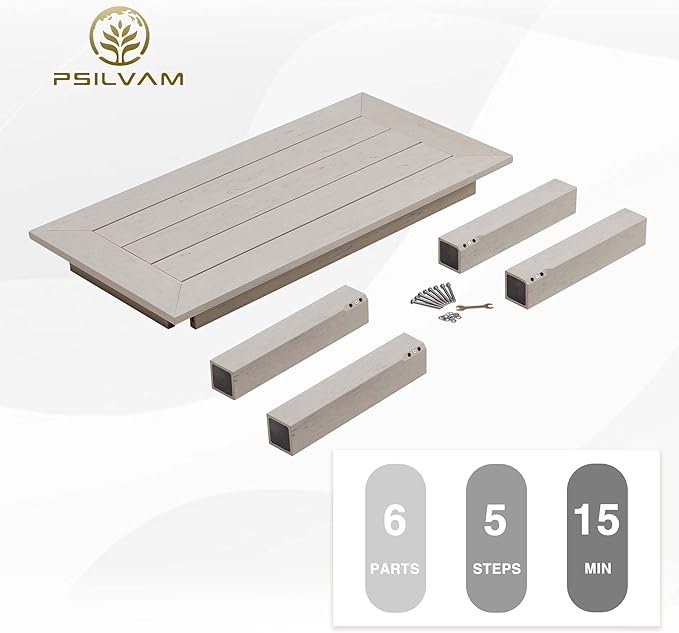 Psilvam Outdoor Coffee Table, 47.2" Poly Lumber Modern Rectangle Large coffee table, Weatherproof patio coffee Table That Never Rot and Fade, Patio Furniture suit for Porch, Balcony, Living Room(Grey)