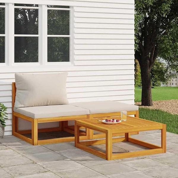 Garden Lounge Set, Light Grey Cushions, Natural Acacia Wood, Modular Outdoor Seating for Patio & Balcony - Photo 1