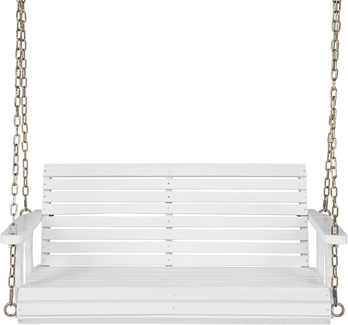 Giantex Wooden Porch Swing 2 Seat - Outdoor Swinging Chairs with Hanging Chains, 600 lbs Weight Capacity, 4 FT Finished Fir Wood Bench Swing for Patio, Outside, Garden, Lawn, Backyard (White)