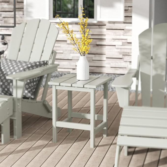 Costaelm Square Outdoor Side Tables, Adirondack Patio Tables for Outside, HDPE Patio End Table Weather Resistant, Balcony Table for Pool, Seaside, Backyard, Porch, Indoor Companion, Sand