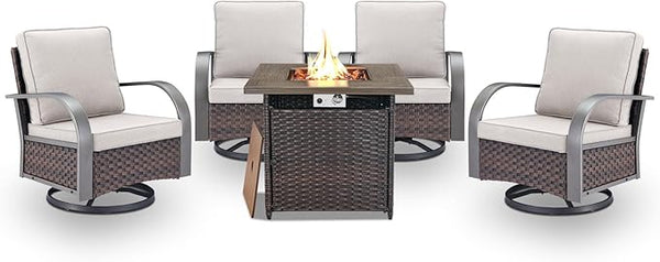 Belord 5 Pieces Patio Furniture Set with Fire Pit Table - 4 Outdoor Swivel Rocker Chairs with 50000 BTU Propane Fire - Photo 1