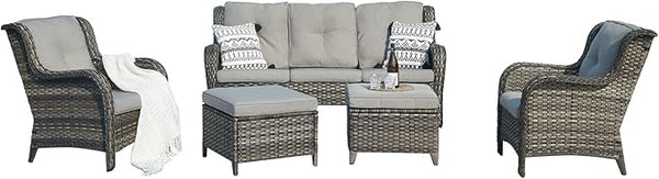 Rilyson Outdoor Patio Wicker Furniture Set - 5 Piece Rattan Patio Conversation Sectional Sofa Set with 1 Couch - Photo 1