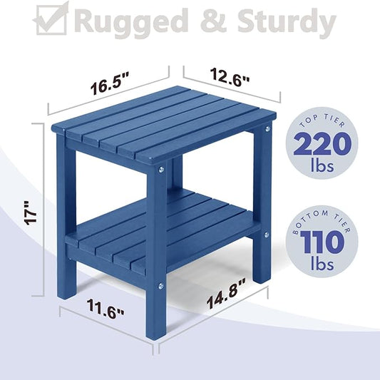 PASAMIC 2-Tier Adirondack Square Outdoor Side Table, HDPE Small Outdoor Table, Patio End Table for Patio, Pool, Backyard, Weather-Resistant (Navy Blue)