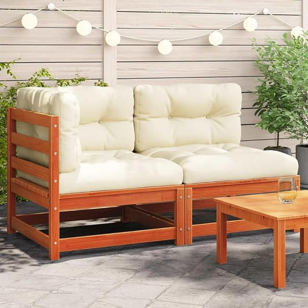 Rustic Loveseat for Outdoor Patio and Garden with Weather-Resistant Cushions and Solid Pine Wood Frame in Wax Brown and - Photo 1