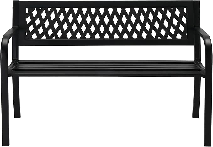 Garden Bench Outdoor Benches, Iron Steel Patio Bench with Mesh Pattern and Backrest Armrests for Outside Lawn Yard Porch Work Entryway