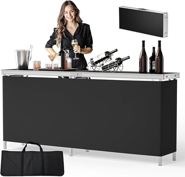 VINGLI 43" Portable Bar Table, 3-Tier Shelves, Carry Bag,Mobile Bar Table for Events, Party, Camping, Picnic, Tradeshow - Photo 1