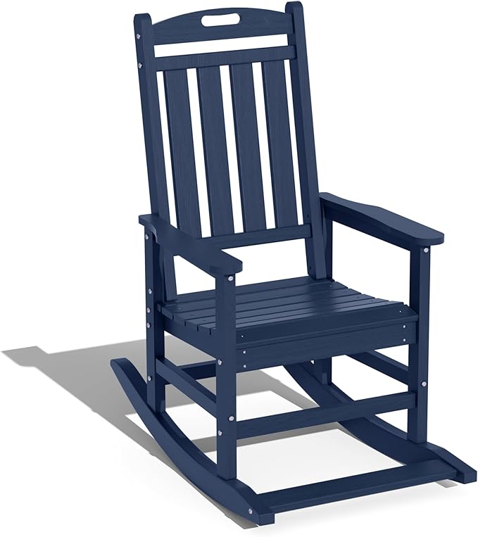 LOUNZY Outdoor Rocking Chair with Footboards Set of 5, HDPE Rocking Chair Patio Porch Rocker with 380lbs Support for Adult, Navy