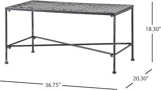 36" Iron Simple Outdoor Rectangular Coffee Table, Modern Courtyard Furniture, Iron Hollowed-Out Grid Surface, Suitable for Placement in The Living Room or Courtyard