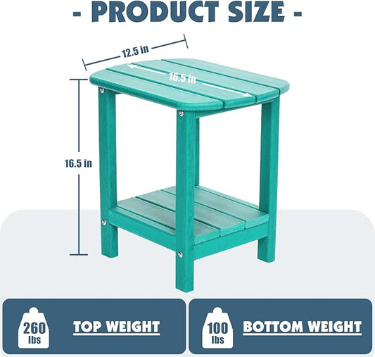 Adirondack Outdoor Side Table, 16.5” HDPE Small Patio Table with Storage Shelf, Weather Resistant End Table for Porch, Pool & Yard (Aruba)