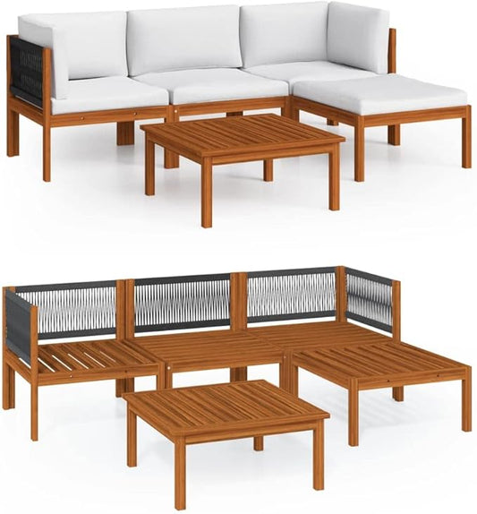 5-Piece Outdoor Lounge Set with Plush Cushions, Solid Acacia Wood Patio Furniture, Modular Seating Arrangement for Garden and Patio, Weather-Resistant Oiled