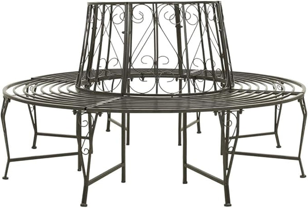 63" Steel Round Garden Bench, 6-Seat 330 lbs, Silver Grey Weathered Metal, Easy Assembly Outdoor Patio Balcony Park
