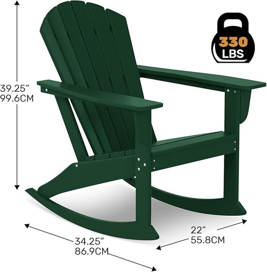 Costaelm Outdoor Adirondack Chair, All Weather Resistant Lawn Chairs Balcony Chair and Fire Pit Chairs, Deck Chairs Outdoor Porch Rocking Chair High Back HDPE Poly Lumber, Dark Green