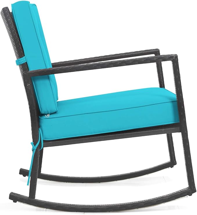 HAPPYGRILL Wicker Rocking Chair, Outdoor Patio Glider Chair with Heavy-Duty Frame, Thick Cushion, Rattan Rocking Chair for Backyard Garden Porch