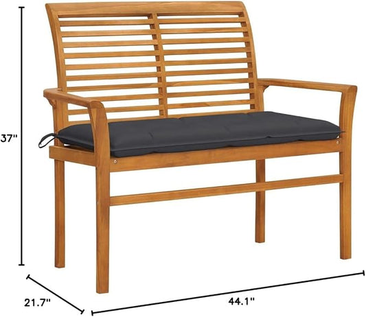 Patio Bench,Patio Garden Bench,Outdoor Benches,Patio Seating for Front Porch Backyard Park Outside Furniture Decor with Anthracite Cushion 44.1" Solid Teak Wood