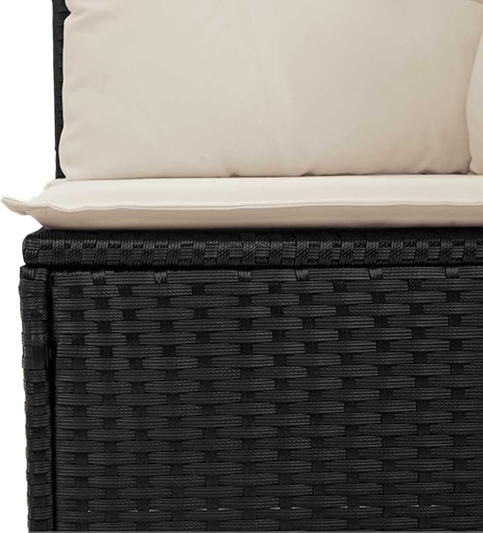 Armless Garden Chair Black Cream White with Under Seat Storage, Sturdy Poly Rattan Weather Resistant Outdoor Furniture for Patio Lounge, Modular Design Comfortable Seating