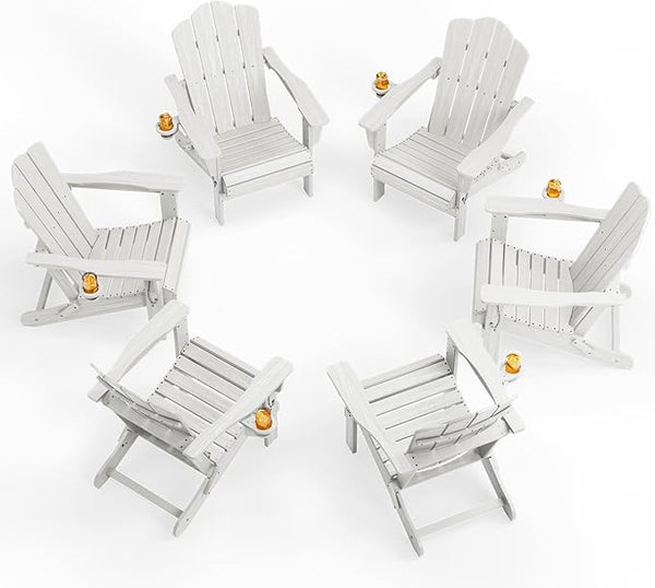 KINGYES Folding Adirondack Chair Set of 6, HDPE All-Weather Folding Adirondack Chair, White - Photo 1