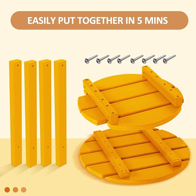 Round Adirondack Outdoor Side Table, 17.7" Small Patio End Table, 2-Tier HDPE Plastic Table for Poolside Porch Garden, Weather Resistant & Easy Assembly (Tangerine, Round)