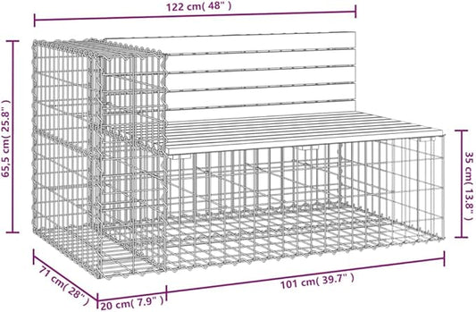 Solid Douglas Fir Wood Garden Bench with Gabion Design, 2-Person Seating for Outdoor Patio and Balcony, Durable Rustic Style Furniture