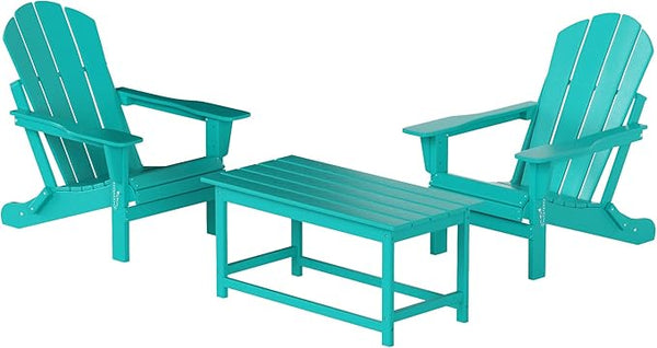 WO Home Furniture Adirondack Chairs Table Set of 3 PCS Outdoor Folding Chairs Coffee Table Weather/UV Resistant for Lawn - Photo 1