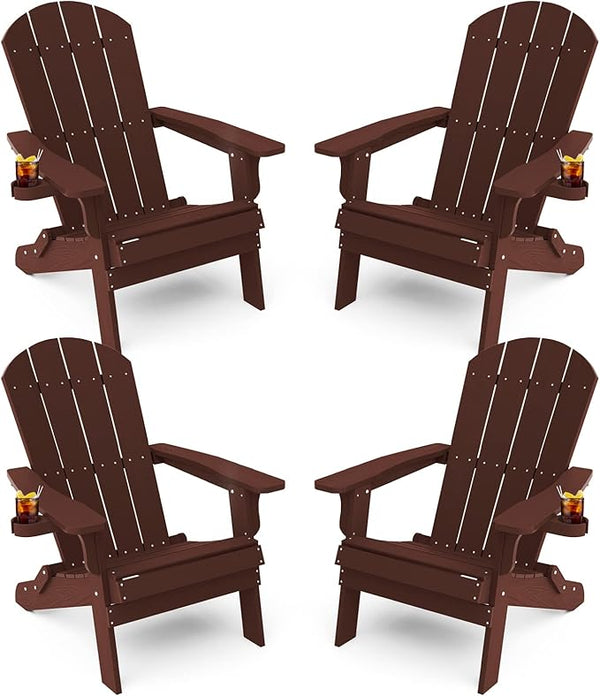 YEFU Adirondack Chair, Foldable Oversized Plastic Adirondack Chair Set of 4 with Cup Holder - Photo 1