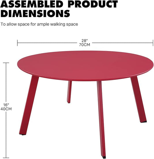 Grand patio Outdoor Side Table, 28-inch Powder Coated Steel Round Coffee Table for Porch, Deck, Balcony, Poolside, Dark Red