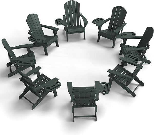 FOOWIN Folding Adirondack Chair Set of 8, HDPE Adirondack Chairs with Cup Holder - Photo 1