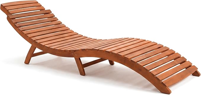 Flamaker Lounge Chairs for Outside Folding Acacia Wood Chaise Lounge with Side Handle Sun Lounger for Poolside, Lawn, Backyard (1 Piece)