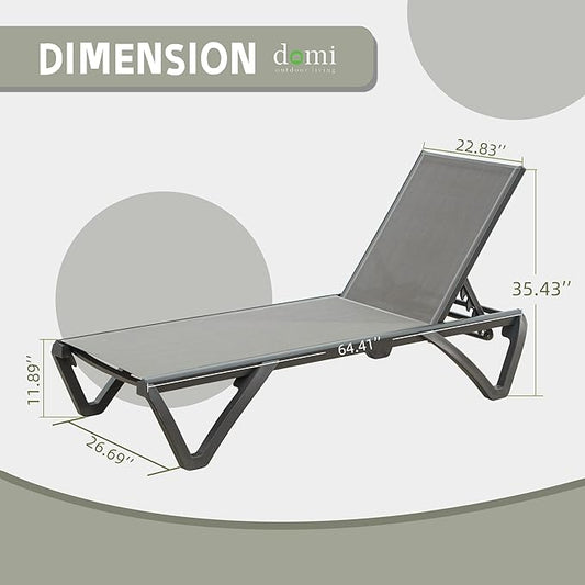 Domi Pool Lounge Chairs Set of 2, Aluminum Chaise Lounge Outdoor with Side Table, Patio Beach Lounge Chair for Outside 5 Position Adjustable & Wheels, Pool Chairs for Poolside Garden