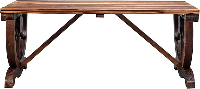 2-Person Rustic Garden Bench, Outdoor Wagon Wheel Wood Bench for Patio Backyard Deck, Carbonized Fir Wood Slat Seat Furniture with 660lbs Load Capacity, Brown, 38.6" L x 19.7" W x 15.8" H