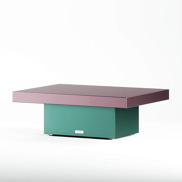 COOKE Santa Barbara Custom Contemporary Outdoor Table (Lilac Grey Aluminum Top, Teal Texture Aluminum Base) - Photo 1