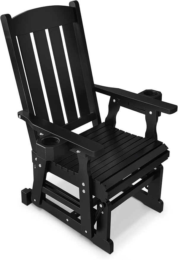 Fortune Candy Wooden Patio Glider for One Person, with High Back and Deep Contoured Seat, Solid Fir Wood - Photo 1